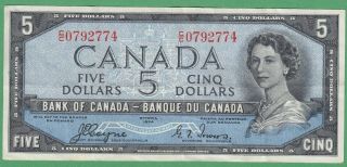 1954 Bank Of Canada $5 Dollar Note - Beattie/coyne - S/c1096038 - Fine