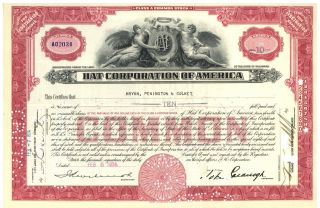 Hat Corporation Of America.  Stock Certificate 1930s