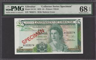 5 Pounds 1975 Gibraltar - Specimen - Pmg Top Grade Pmg 68 Epq