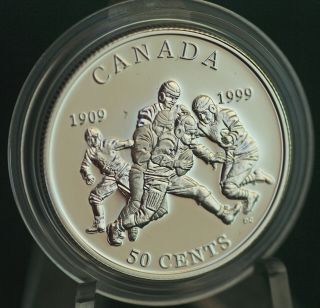 1999 Canada 50 Cent First Grey Cup Football Sterling Silver - Metal Case