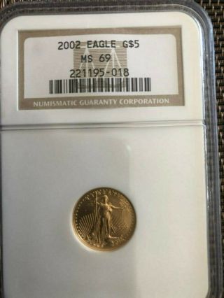 2002 $5 American Eagle Gold Coin (1/10 Oz Of Gold) Ms69 Certified By Ngc