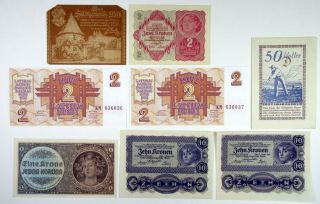 Austria 50 Heller Notgeld,  2,  10 Kronen 1922; Latvia 2 Rubli; Bohemia (8,  Vf - Unc)