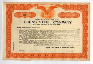 Lukens Steel Company Stock Certificate