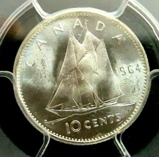 Pcgs Ms66 Secure - Canada 1964 Elizabeth Ii Silver 10 Cents Gembu Scarce