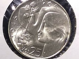 1965 Czechoslovakia 25 Korun Km 59 Uncirculated Silver Coin,  Mintage 150,  000