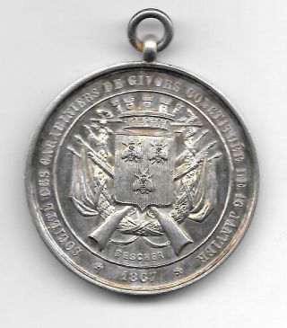1867 French Silver Medal For The Society Of Carabiniers,  Givors,  By Bescher