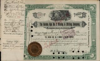 Golden Age No.  2 Mining & Milling Stock Certificate 1904 Cripple Creek Gold Mine