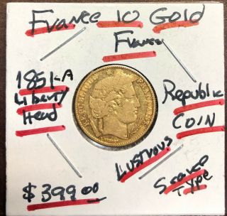 1851 - A France Ancient Goddess Cérès Gold 10 Francs Quality Old Coin Of Republic