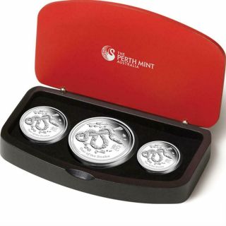 Australia 2013 Lunar Series Ii Year Of The Snake 3.  5 Oz 3x Silver Proof Coin Set