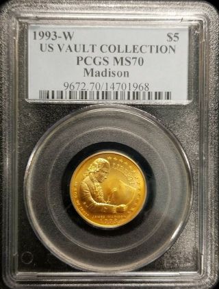 1993 - W $5 Madison Bill Of Rights Modern Commemorative Gold Coin Pcgs Ms70