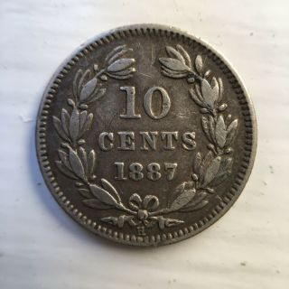 1887 - H Nicaragua 10 Cents Centavos Silver Coin (1 Year) Km 6