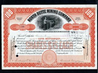 Ttt Vtg Stock Certificate - North Butte Mining Co.  100 Share $15 Each 1937