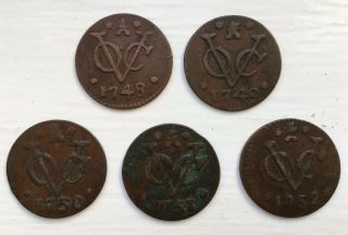 1748 1749 1750 1751 1752 1 Duit Zeeland Netherlands East India Indonesia 5 Coins