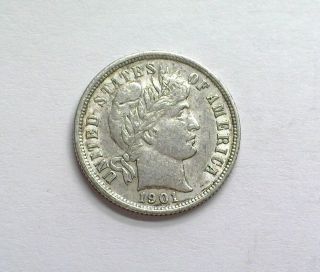 1901 - S Barber Silver 10 Cents About Uncirculated Keydate