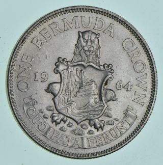 SILVER - WORLD COIN - 1964 Bermuda 1 Crown - World Silver Coin 22.  9 Grams 420 2
