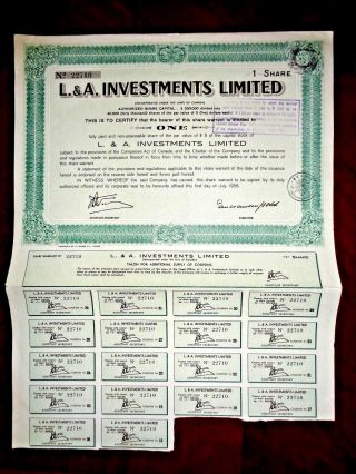 L.  A.  Investments Limited Share Certificate 1958 Canada