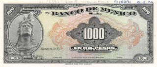 México 1000 Pesos 8.  3.  1974 P 52p Archival Front Proof Uncirculated Banknote