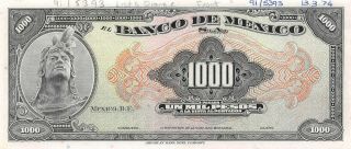 México 1000 Pesos 13.  3.  1974 P 52p Archival Front Proof Uncirculated Banknote