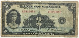 1935 Bank Of Canada $2 Serial A3843088 Bc - 3 " English " - 35659