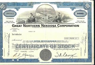 Stock Certificate Great Northen Nekoosa Corporation State Of Main Blue