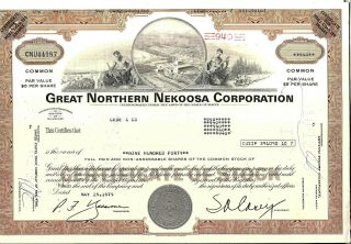 Stock Certificate Great Northen Nekoosa Corporation State Of Main Brown