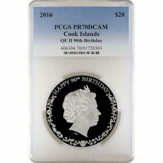2016 $20 Cook Islands Queens 90th Birthday Coin Pcgs Pr70 Dcam 3oz 999 Silver