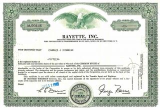 Stock Certificate Ryette,  Inc.  (faberge) 1960s State Of Minnesota
