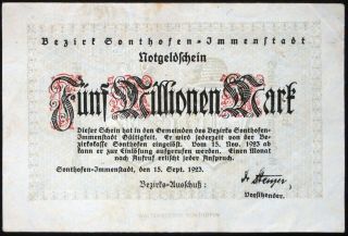 Sonthofen - Immenstadt 1923 5 Million Mark Inflation Notgeld German Banknote