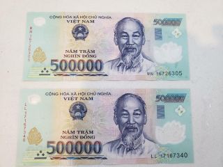 1,  000,  000 Vietnam Dong (2x 500,  000) Bank Note Million Vietnamese Uncirculated