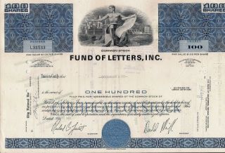 Stock Certificate Fund Of Letters,  Inc.  1969 - 1970