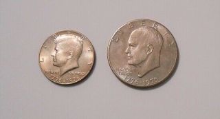 1776 - 1976 U.  S.  Bicentennial Eisenhower Dollar,  Kennedy Half Dollar