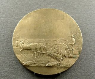 French Medal.  Man And Horses.  Harvest.  Reaper Binder.  Art Nouveau.  By Marey.