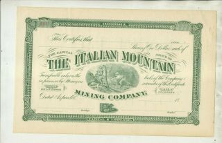 Unissued Italian Mountain Mining Company Colorado Stock Certificate