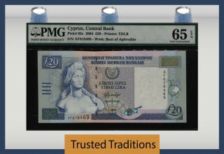Tt Pk 63c 2004 Cyprus Central Bank 20 Pounds " Aphrodite " Pmg 65 Epq Gem Unc