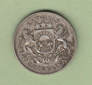 1925 Latvia 2 Lati Silver Coin -