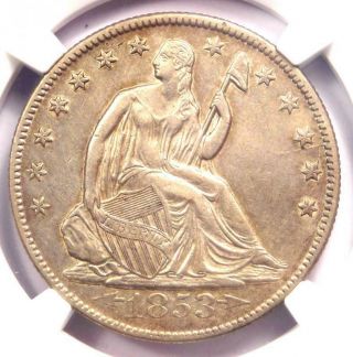 1853 - O Arrows & Rays Seated Liberty Half Dollar 50c - Certified Ngc Au Details