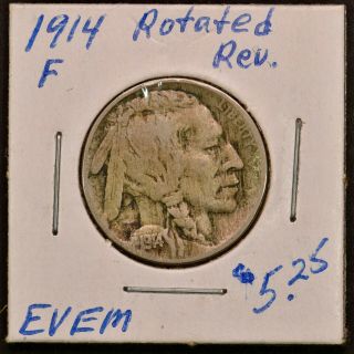 1914 P Buffalo Nickel 5c - Error: Rotated Die Reverse