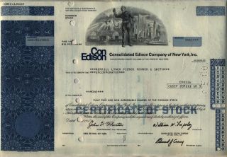 Consolidated Edison Stock Certificate Con Ed York Wtc