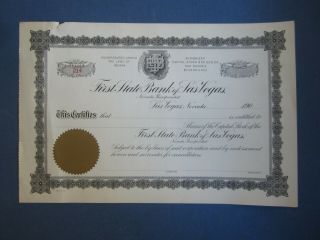 Old C.  1905 - First State Bank Of Las Vegas - Stock Certificate - Nevada