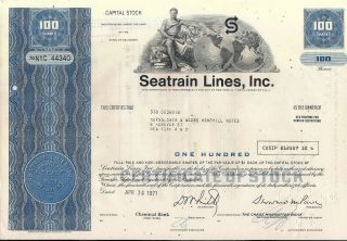 Seatrain Lines,  Inc Stock Certificate 100 Shares State Of Delaware