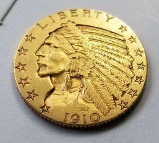 1910 - S Half Eagle Indian Head Gold 5 Dollar Coin