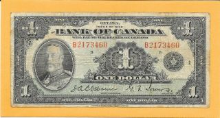 1935 Bank Of Canada One Dollar Bill B2173460 (old Note)