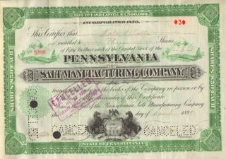 Pennsylvania Salt Manufacturing 1899 Pennsylvania Old Stock Certificate