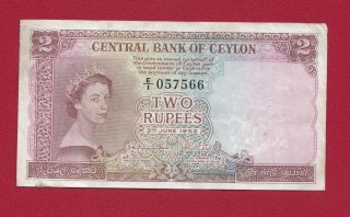Ceylon Sri Lanka 2 Rupee Queen Elizabeth Ii 03.  06.  1952 - Vf - Xf