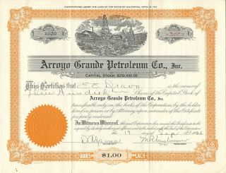 California 1926 Arroyo Grande Petroleum Company Stock Certificate