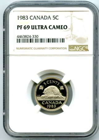 1983 Canada 5 Cent Ngc Pf69 Ultra Cameo Nickel Proof Pop Only 6 Known