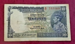 British India - 10 Rupees - Kgvi King George Vi - Signed C.  D.  Deshmukh - Fine