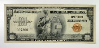 Dominican Republic.  Banco Central De La Repub.  Dominicana 1947 - 50 100 Pesos Oro