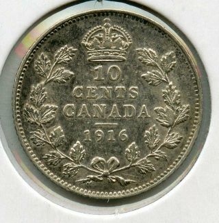 1916 Canada 10 Cents Silver Coin Jc438