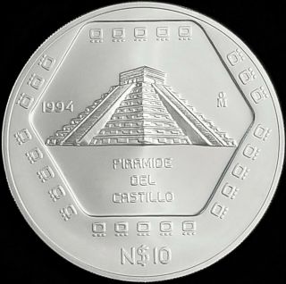 1994 Mexico Piramide del Castillo - 5 Oz Silver Mayan Series Coin 2